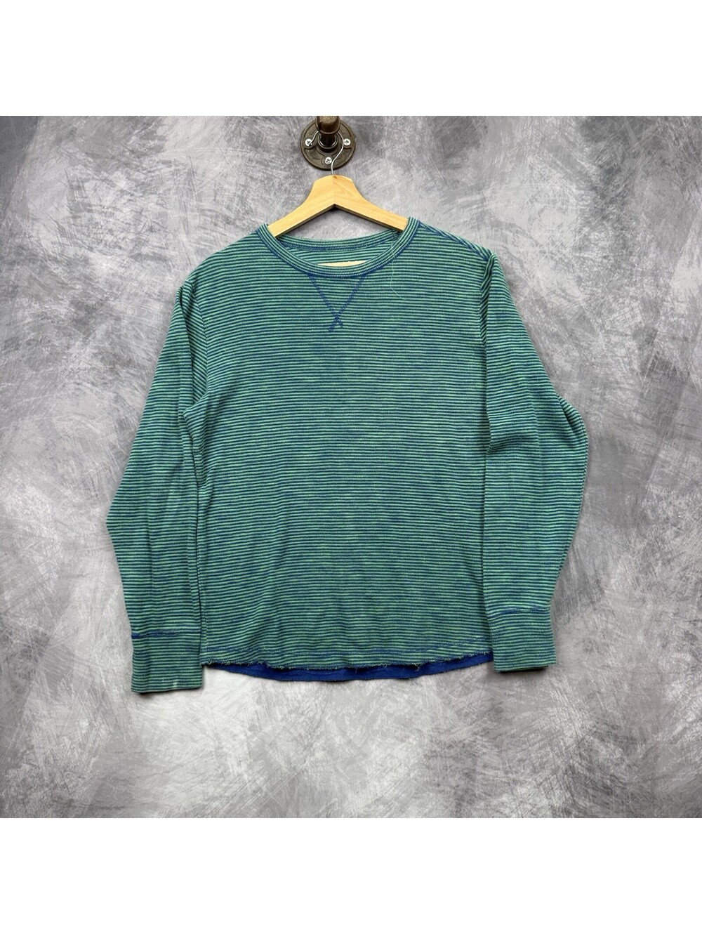 Vintage Mossimo Long Sleeve Shirt Size Large Green Blue Striped Knit
